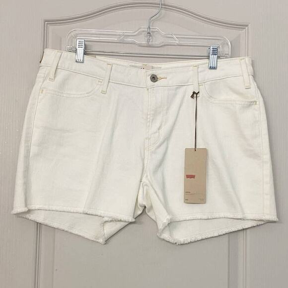 Levi's Pants - Levi’s Off White Cream Mid-Rise Shorts‎ with Tan Stitching Raw Edge Fringe 14